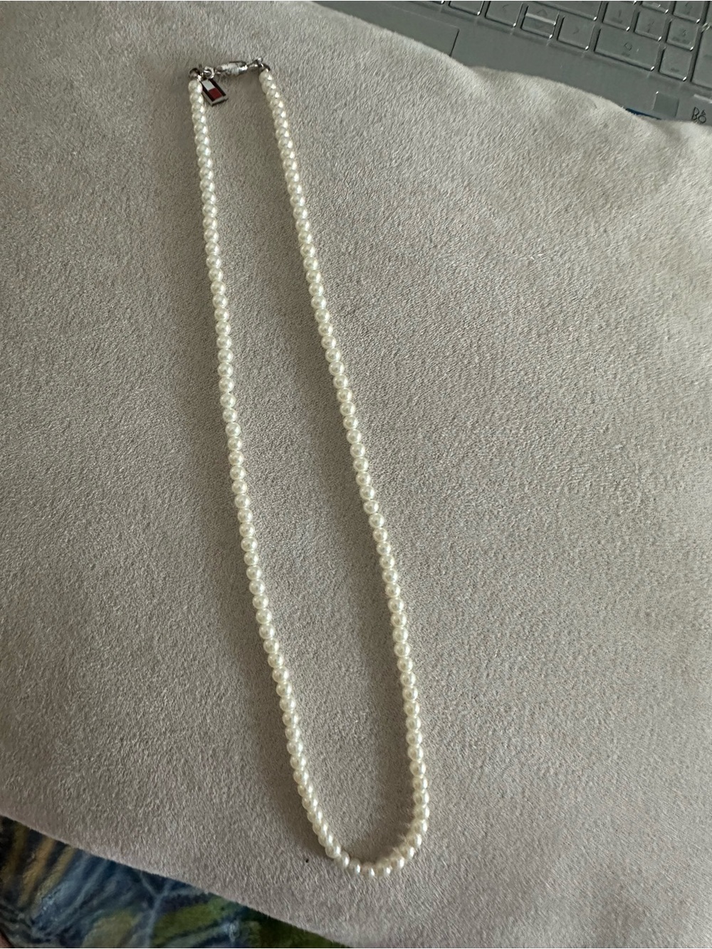 Tommy Hilfiger White Pearl Necklace with Silver Accents